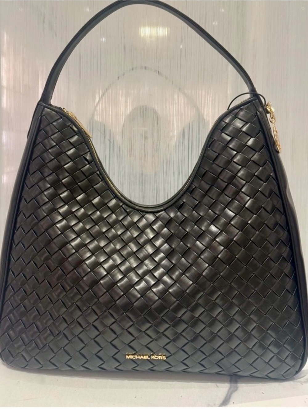 Michael Kors Black Woven Leather Hobo Bag
